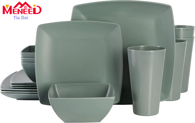 Melamine 16-Piece Set for Home Camping Style Square Melamine Tableware Set Melamine Tableware Set
