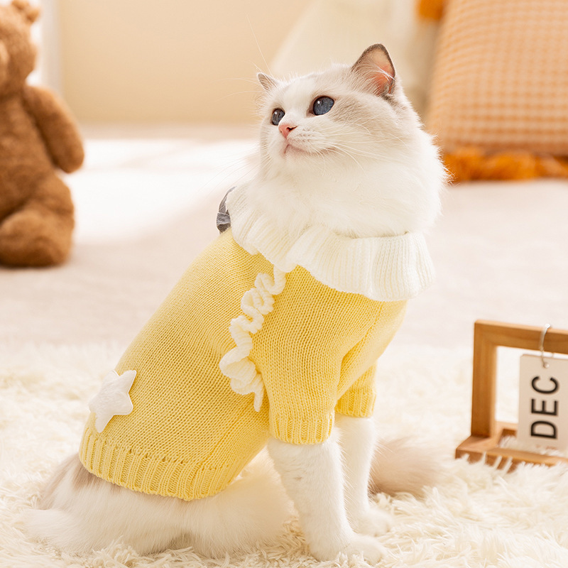 Otoño y invierno felino camiseta de punto felino sin pelo engrosado calentamiento lindo vestido de princesa suéter perro mascota ropa de gato