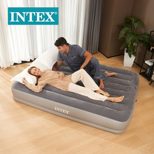 INTEX64114灰色USB内置电泵双人线拉空气床植绒充气床垫批发