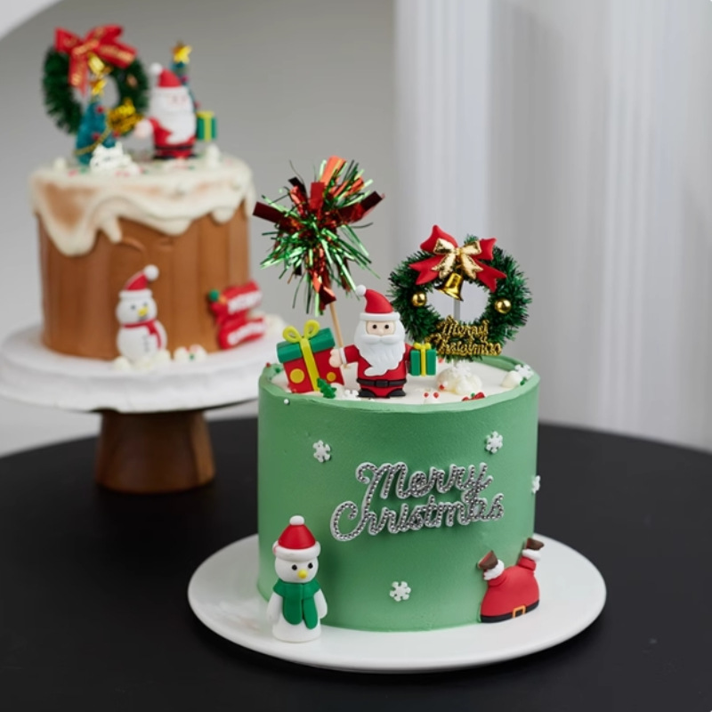 2024 pastel de Navidad decoración adornamiento pegamento suave regalo de Papá Noel anillo de paja adornamiento de seda de lluvia inserción de Navidad
