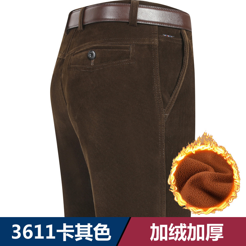 Pantalones casuales de primavera, Otoño e Invierno para hombres de mediana edad pantalones de pana elásticos pantalones de papá engrosados forrados de pana suelta