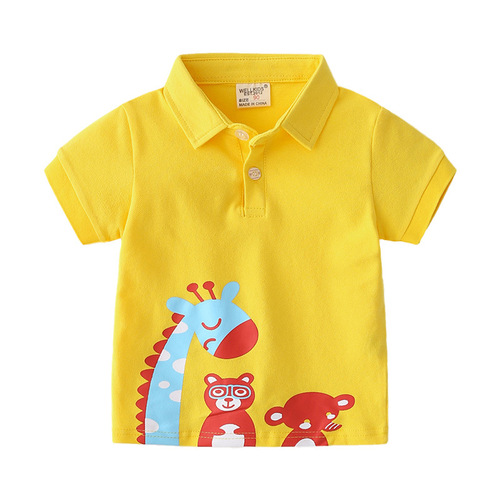 Unhooded casual cute cartoon pattern animal boy T-shirt summer comfortable children's short-sleeved T-shirt