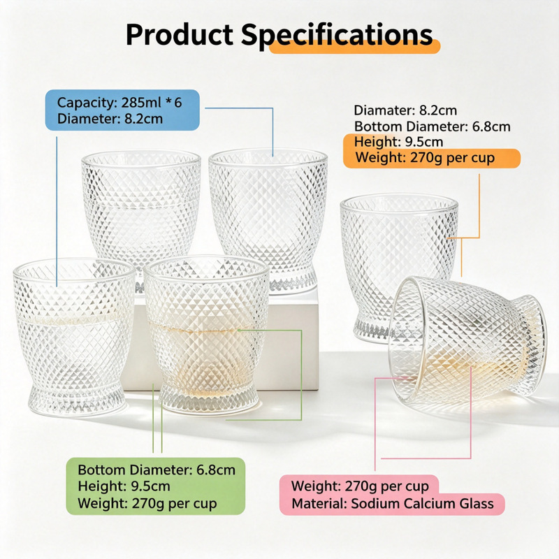 Creative diamond-shaped flame cup set of six, presented on a tray, featuring transparent amber and gold foil detailing, perfect as a gift for family gatherings