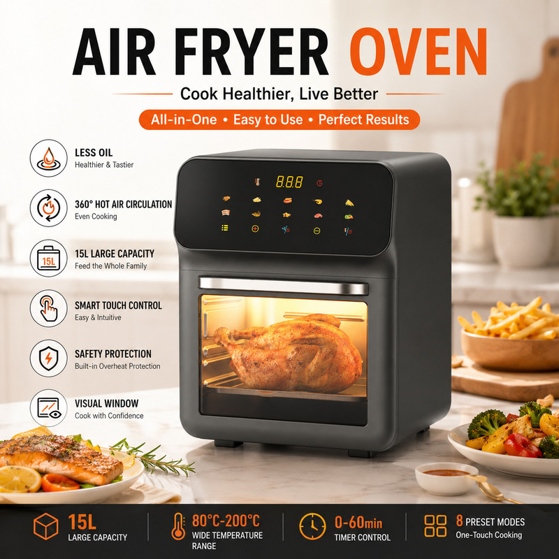 Large-Capacity Smart Visual Air Fryer for Foreign Trade and Cross-Border Sales, Multifunctional Household Electric Fryer and Oven Combo That Eliminates the Need for Flipping Large-Capacity Smart Visual Air Fryer for Foreign Trade and Cross-Border Sales, Multifunctional Household Electric Fryer and Oven Combo That Eliminates the Need for Flipping