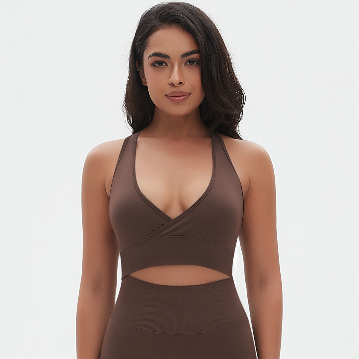 Nuevo cross-border sin costuras de color sólido cruzado sexy ropa interior deportiva para correr ropa de fitness yoga sujetador mujer