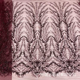 跨境外贸工厂钉珠子珠管刺绣面料婚纱晚礼服设计师布料Embroider