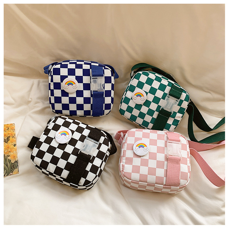 127g Weight Polyester Lining Material Zipper Closure Type Sling Strap Strap Type Shoulder Bag, Crossbody Bag Bags Type Casual Occasion Nylon Material Plaid Pattern All Seasons Season Kid'S, Women's Gender Cute Style Square Shape Kid'S Women's Nylon Plaid Cute Square Zipper Shoulder Bag Crossbody Bag 23