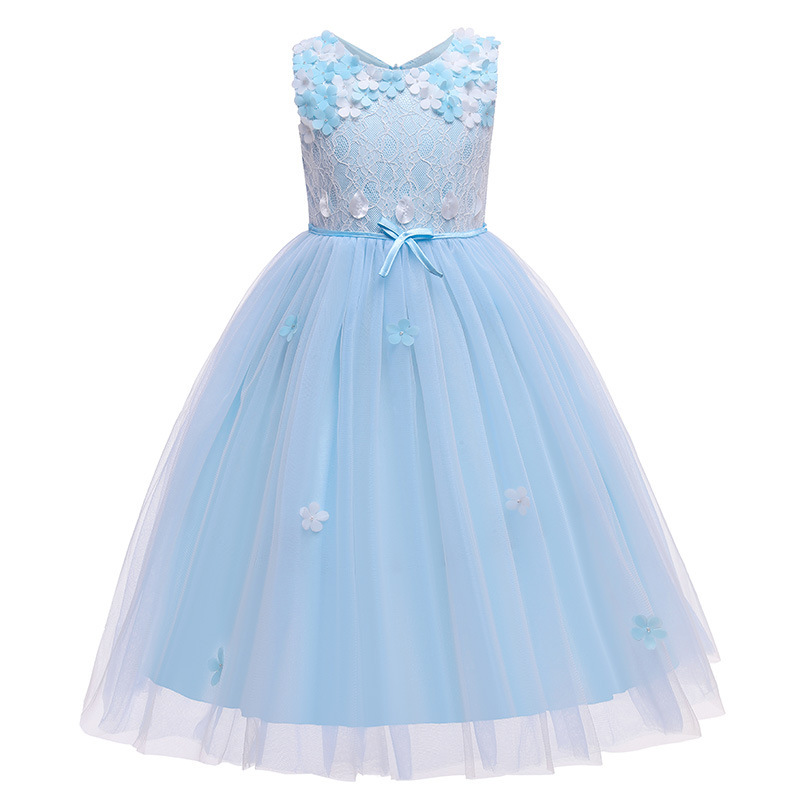 Amazon Explosions Children's Dress Dress Girl's Dress Red Flower Children's Mesh Puff Dress Children's Costentation