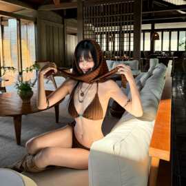 韩版新款老钱风比基尼度假绑带ins风性感三点式竖条坑纹温泉泳装