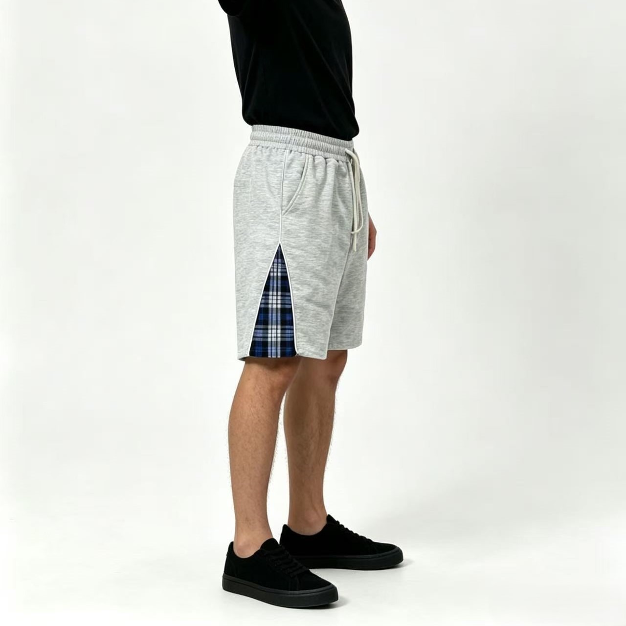 Men's Summer Plaid Patchwork Casual Shorts, Relaxed Fit Straight Leg 5-Inch Inseam Athletic Lounge Shorts_viptrois.com