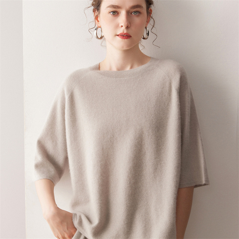 100% Cashmere Women's Cashmere Sweater New Style Three-Quarter Sleeve Knitted Top Fashionable Casual Versatile for Commuting