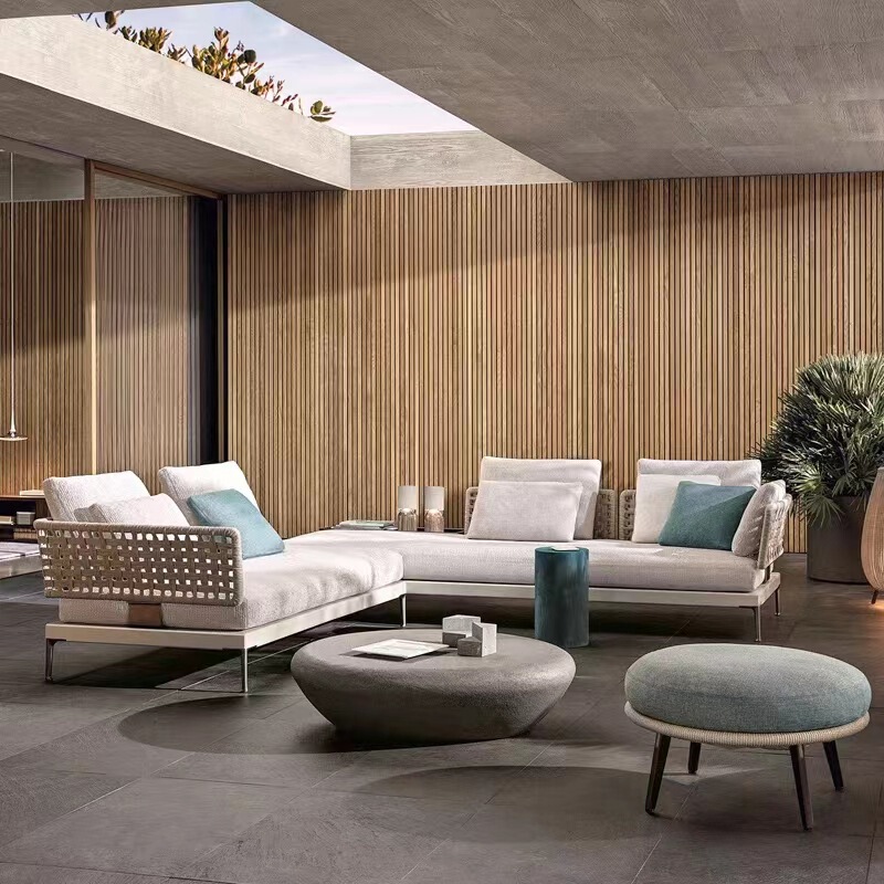 Outdoor Leisure Rattan Sofa Combination Outdoor Courtyard Garden Sunshine Room Rattan Chair Coffee Table Terrace Balcony Rattan Sofa