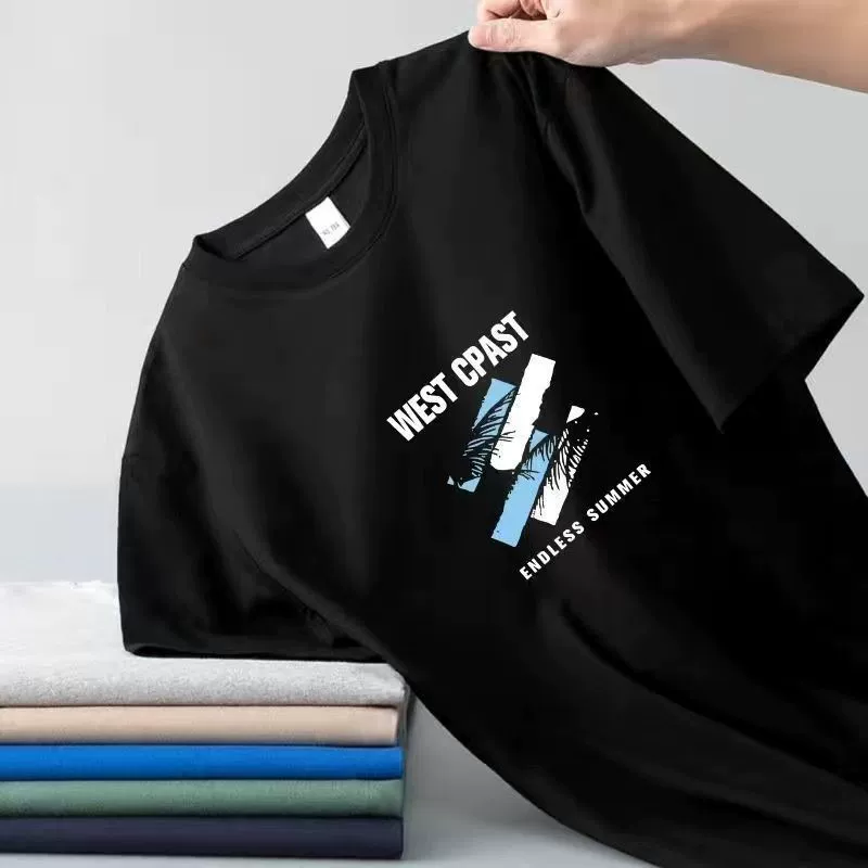 2025 новая мужская футболка с коротким рукавом летняя рубашка с круглым вырезом, универсальная повседневная футболка с принтом большого размера