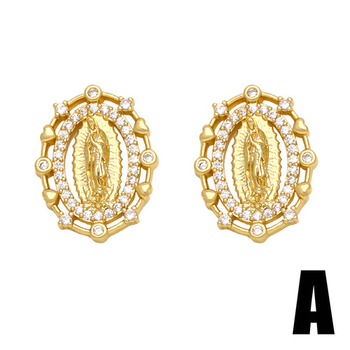 AliExpress hot sale fashion retro gold coin earrings zircon simple personality love virgin earrings earrings eru90