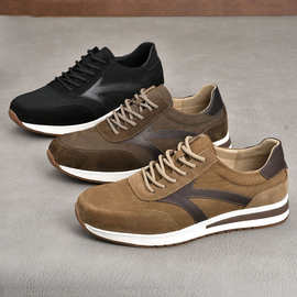 磨砂牛皮男士绑带休闲鞋2026春新款舒适真皮耐磨阿甘鞋德训鞋批发