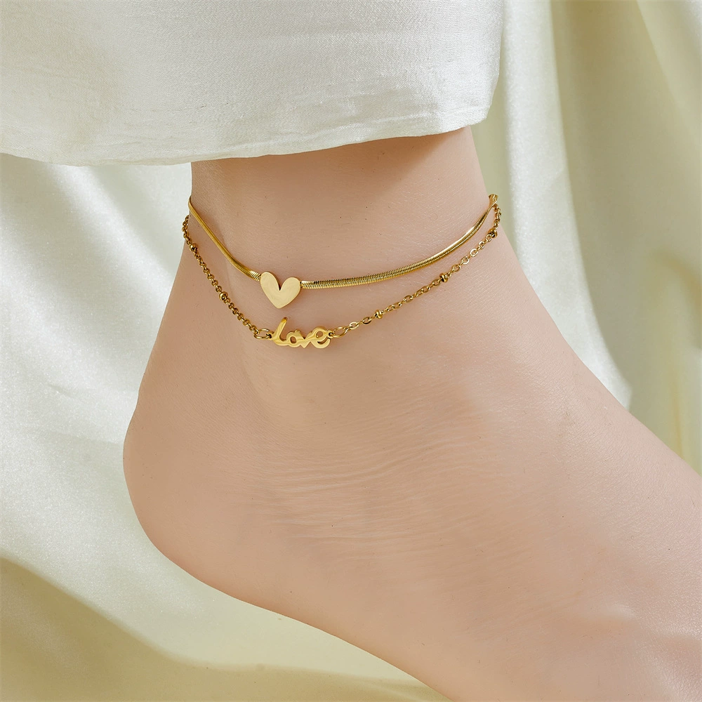 Ankle bracelet, chain, golden fashionable sexy accessory stainless steel, simple and elegant design, light luxury style, internet celebrity, 750 sample gold