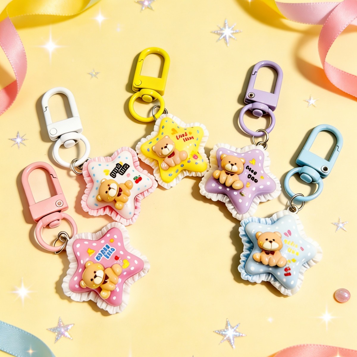 Korean Cute Cartoon Bear Five-Pointed Star Keychain Internet Celebrity Sweet Girly Heart Mobile Phone Chain Bag Pendant Decoration