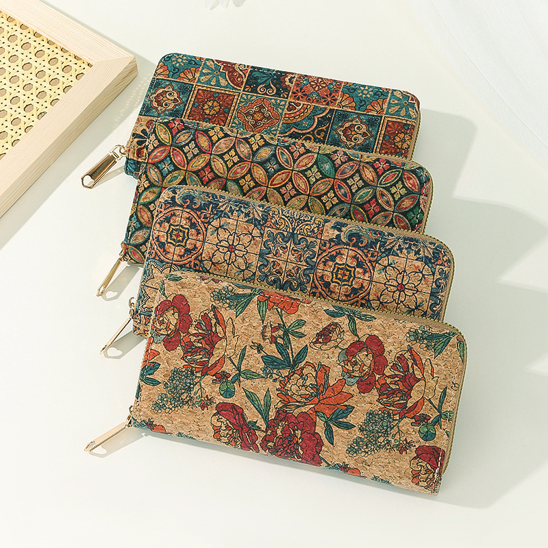 European Cork Bark Pattern Wallet Long Zipper Wallet Phone Bag Short Medium Zipper Wallet