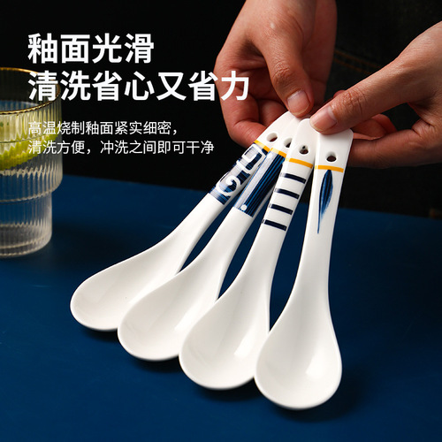 Wholesale Japanese tableware ceramic long handle spoon noodle bowl spoon medium spoon