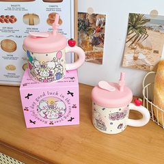 Cup for girls, high-value appearance, apple ceramic mug with lid, internet-famous creative straw cup, household water cup as a gift