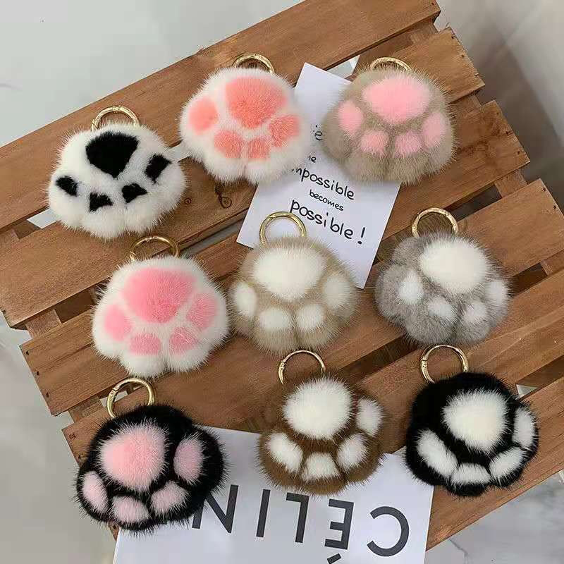 Wholesale anti-mink plush cat claw keychain pendant fashion cute cat dog claw print bag jewelry pendant