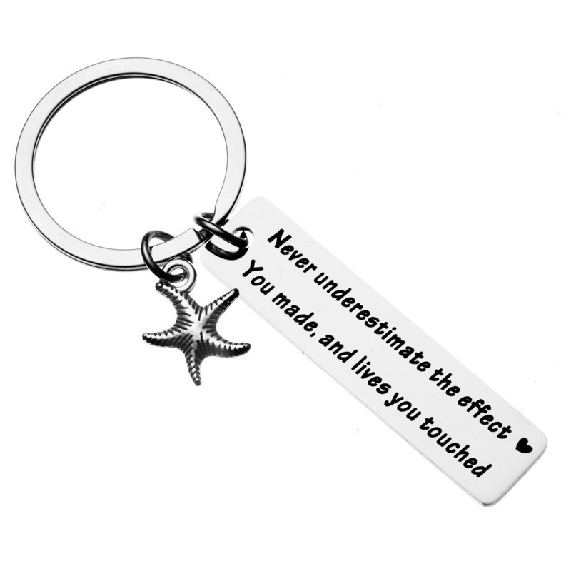 亚马逊热销不锈钢钥匙扣挂件海星吊坠DIY刻字感谢老师女士礼物