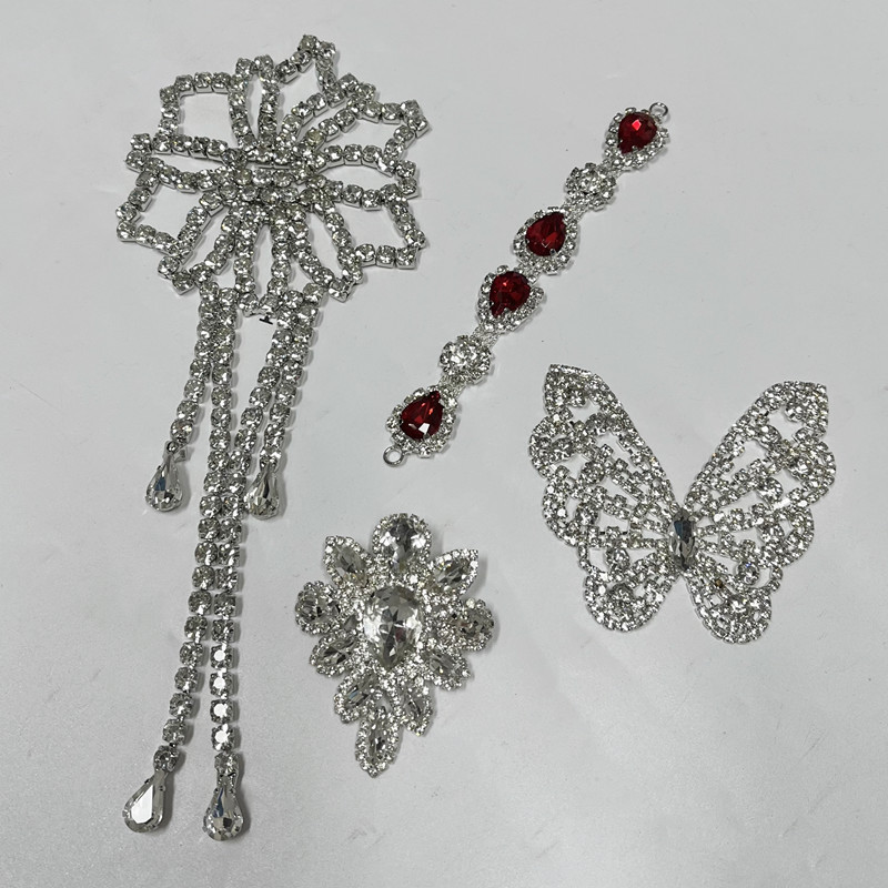 厂家批发烧焊圆形花朵饰品 镂空水钻蝴蝶结 DIY发饰配件箱包饰品