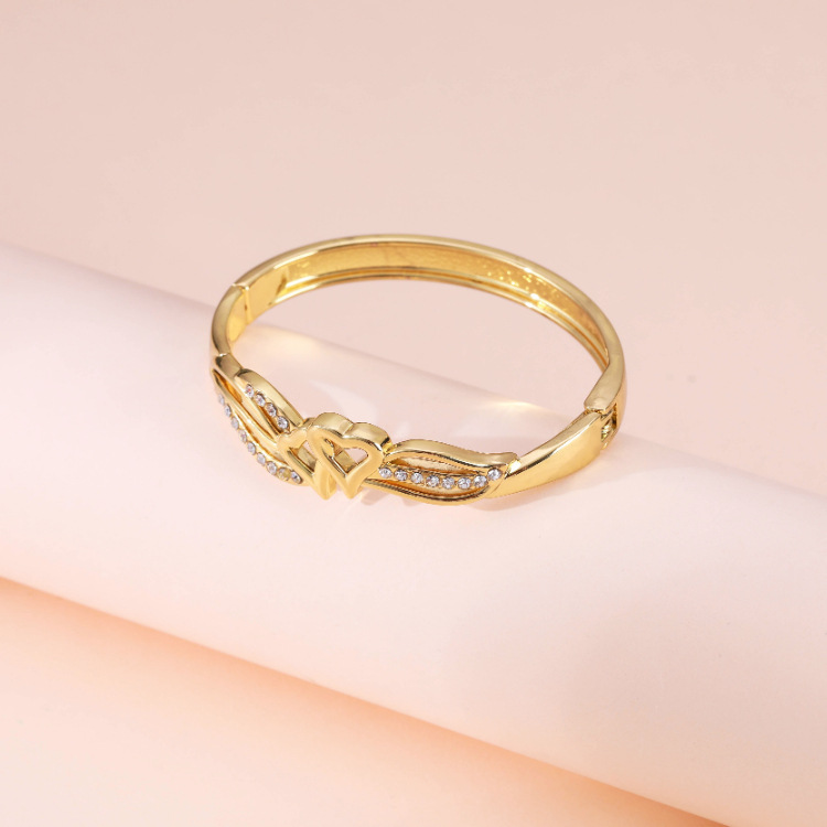 new heart bracelet simple geometric leaf design diamond opening fashion bracelet