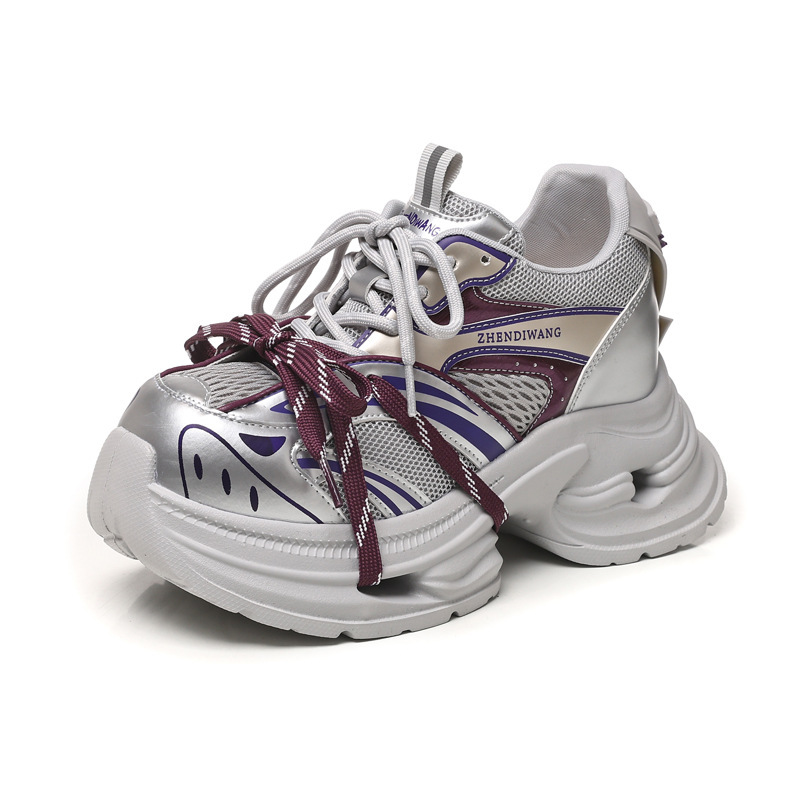 Giày sneaker nữ đế dày chunky lưới thoáng khí tăng chiều cao — màu trắng