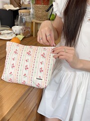 3432 ins小清新薔薇花化妝包大容量便攜內膽包護膚品洗漱包收納袋