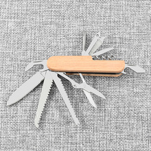 现货直销 多功能瑞士户外多用途木柄小刀 露营便携折刀 11开刀具