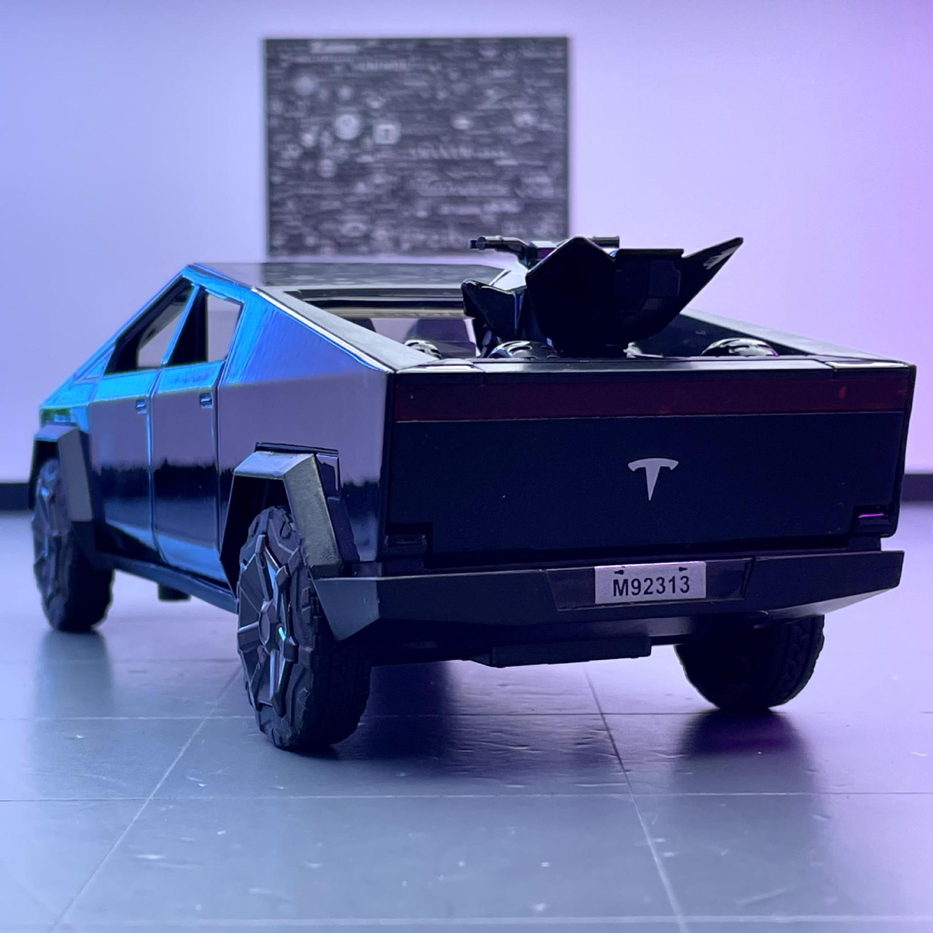 Modelo de coche de aleación XLG 1 a 28 Tesla Pickup Vehículo todoterreno Retiro Sonido y luz Juguete Modelo de coche Decoración Colección