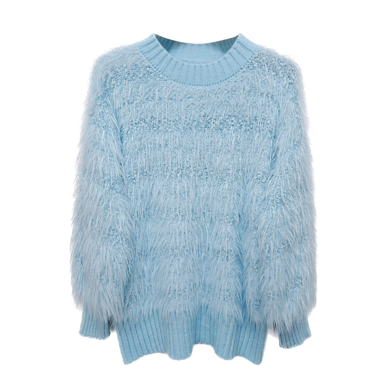 부드러운 스타일 밍크 울 풀오버 스웨터 가을과 겨울 두꺼운 고급 크리스탈 원사 소프트 왁스 봉제 스웨터