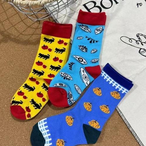 Children's Socks 2025 Spring and Summer for Boys and Girls Striped Cartoon Crew Socks for Toddlers Outerwear Long Socks