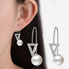 Fashionable triangle, universal copper earrings from pearl, Korean style