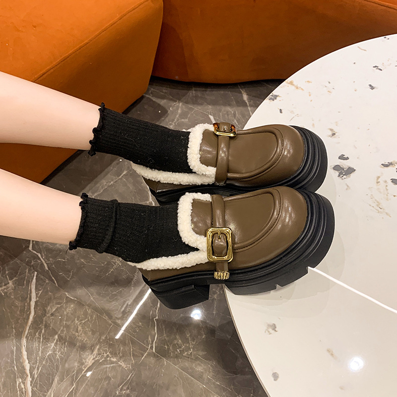 Berühmtheit Beliebte japanische vielseitige JK Lefu kleine Lederschuhe für Damen 2023 Herbst/Winter Neue Retro-Plüsch-Einzelschuhe mit dicker Sohle_voghion.com