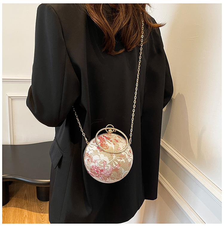 900g Weight Lock clasp Closure Type Single Shoulder Strap, Top Handle Strap Type Circle Bag Bags Type Daily, Shopping Occasion PU Material Women's Backpack Backpack Flower Pattern All Seasons Season Women's Gender Elegant, Vintage Style Style Round Shape Women's PU Flower Elegant Vintage Style Round Lock Clasp Circle Bag 8