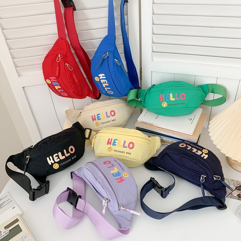 letras coreanas de estilo extranjero para niños y niñas bolsas de pecho lindas sonrientes para bebés 2026 nuevo comercio exterior bolsas de cintura para niños