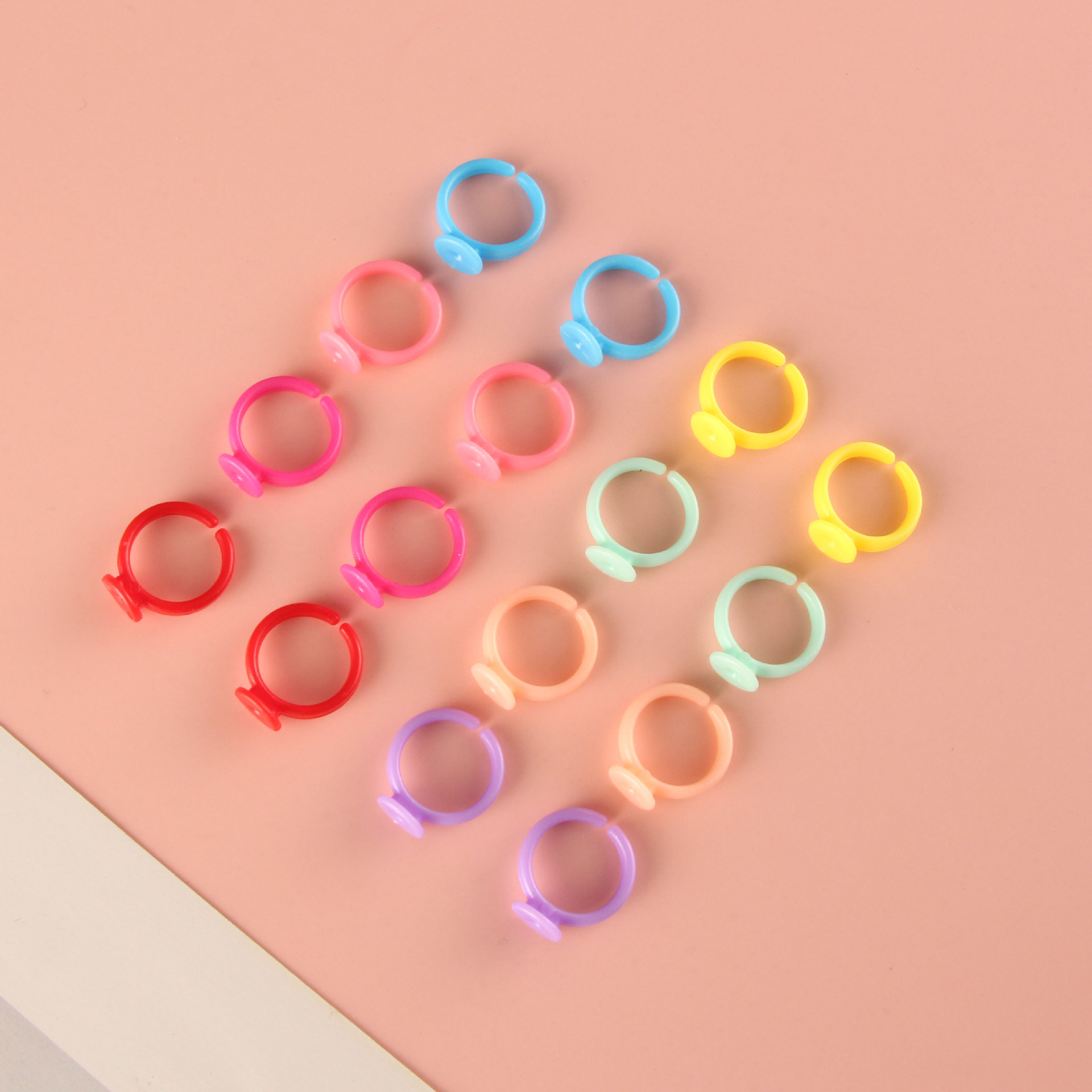 儿童开口戒指底托 18mm彩色塑料开口圈手指环DIY儿童饰品戒指材料