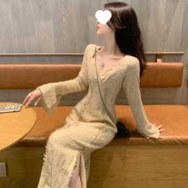 法式针织连衣裙秋季2024新款女装高级感穿搭小个子显瘦气质毛衣裙