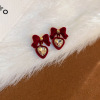 Red silver needle, retro demi-season earrings from pearl with bow, silver 925 sample, wide color palette