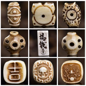 Xizang Reclaimed Bone DIY Semi-Finished Carved Beads, Spacer Beads, Waist Beads, Pendants, Buddhist Prayer Beads, Bracelet Accessories, Decorations
