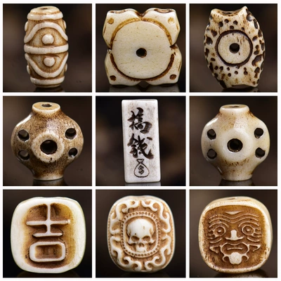 Xizang Reclaimed Bone DIY Semi-Finished Carved Beads, Spacer Beads, Waist Beads, Pendants, Buddhist Prayer Beads, Bracelet Accessories, Decorations