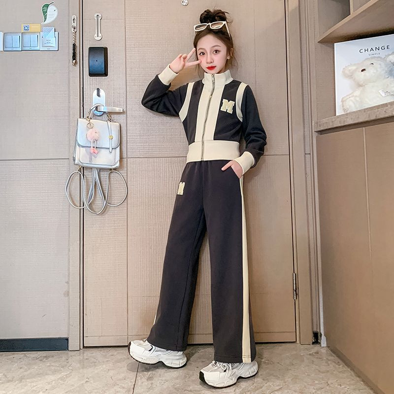 Traje de niña Otoño 2024 Moda y estilo occidental Nuevo estilo Niños medianos y grandes Casual Moda Primavera y otoño Niños Traje de dos piezas