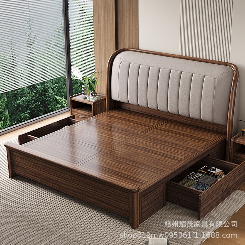 Ebony Solid Wood Bed 1.8m Double Bed Master Bedroom High-End Elegant New Chinese Style Light Luxury High-End Solid Wood Upholstered Bed