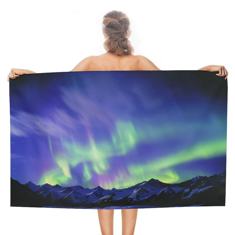 Winter Aurora Beach Bath Towel Quick-drying Sand-free Snow Mountain Starry Night Towel Sports Camping Vacation Gym Spa Towel