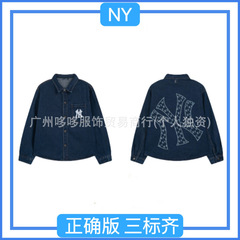 正確高品NY韓国潮牌春秋新作レトロ老花バック大標NY刺繍男女デニムコート