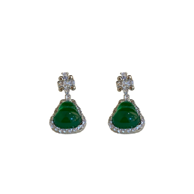 Серебряная игла, цирконий, серьги, китайский стиль, лёгкая роскошь, стиль высокого качества