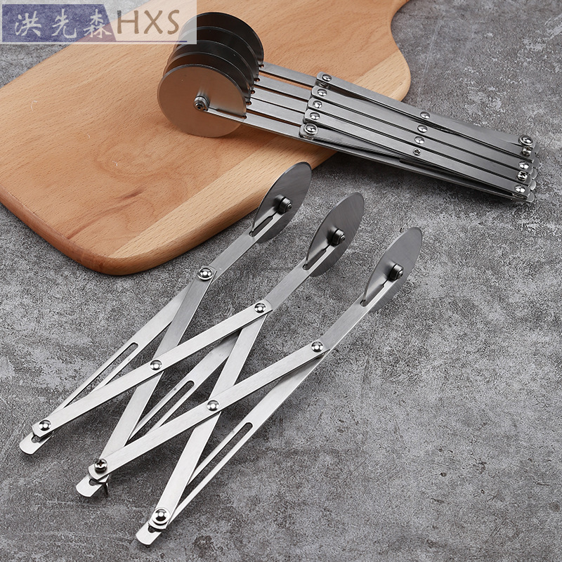 不锈钢披萨多轮滚刀可伸缩切刀油条面粉介饼器 切面刀亚马逊滚刀