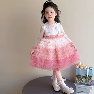 女童春秋款蓬蓬裙子2026新款儿童生日秋季连衣裙女宝宝网纱公主裙